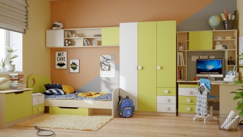 Детская комната Эппл (Зеленый/Белый/корпус Клен) в Стрелке - strelka.mebel54.com | фото