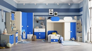 Детская комната Скай Люкс (Синий/Белый/корпус Клен) в Стрелке - strelka.mebel54.com | фото