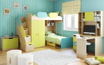Детская комната Смайли (Желтый/Голубой/Зеленый/корпус Клен) в Стрелке - strelka.mebel54.com | фото