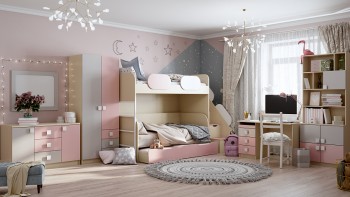Диван-кровать Грэйси (Розовый/Серый/корпус Клен) в Стрелке - strelka.mebel54.com | фото