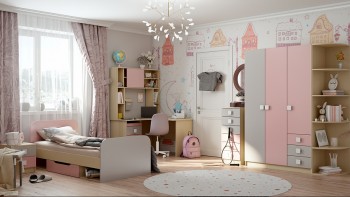 Диван-кровать Грэйси (Розовый/Серый/корпус Клен) в Стрелке - strelka.mebel54.com | фото