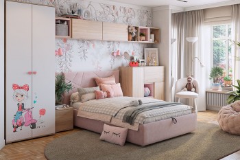 Комплект детской мебели Алина К2 Дуб мария/белый/нежно-розовый велюр в Стрелке - strelka.mebel54.com | фото