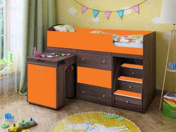 Кровать-чердак Малыш 1600 Бодего/Оранжевый в Стрелке - strelka.mebel54.com | фото