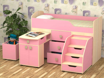 Кровать детская Фея 1.6 Дуб молочный/Розовый в Стрелке - strelka.mebel54.com | фото