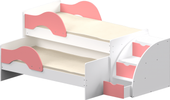 Кровать детская Матрешка выкатная с лестницей  Белый/Розовый в Стрелке - strelka.mebel54.com | фото