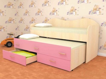 Кровать детская Нимфа двухместная 2.0 Дуб молочный/Розовый в Стрелке - strelka.mebel54.com | фото