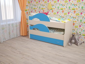Кровать детская Радуга 1600 Млечный дуб/Голубой в Стрелке - strelka.mebel54.com | фото
