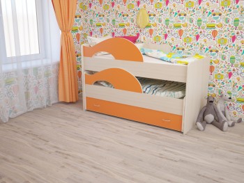 Кровать детская Радуга 1600 Млечный дуб/Оранжевый в Стрелке - strelka.mebel54.com | фото