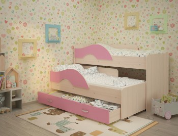 Кровать детская Радуга 1600 Млечный дуб/Розовый в Стрелке - strelka.mebel54.com | фото