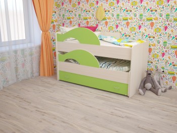 Кровать детская Радуга 1600 Млечный дуб/Салатовый в Стрелке - strelka.mebel54.com | фото