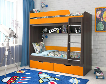 Кровать двухъярусная Юниор-5  Бодего/Оранжевый в Стрелке - strelka.mebel54.com | фото
