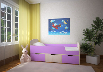 Кровать Малыш-мини Дуб молочный/Ирис в Стрелке - strelka.mebel54.com | фото