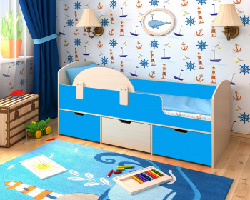 Кровать Малыш-мини с бортиком Дуб молочный/Голубой в Стрелке - strelka.mebel54.com | фото