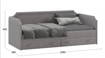 Кровать с мягкой обивкой и ящиками «Кантри» Тип 1 (900) (Велюр Светло-серый) в Стрелке - strelka.mebel54.com | фото