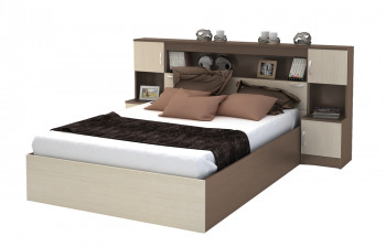 Кровать с прикроватным блоком КР 552 Спальня Basya (шимо темный/шимо светлый) в Стрелке - strelka.mebel54.com | фото