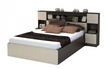 Кровать с прикроватным блоком КР 552 Спальня Basya (венге/белфорт) в Стрелке - strelka.mebel54.com | фото