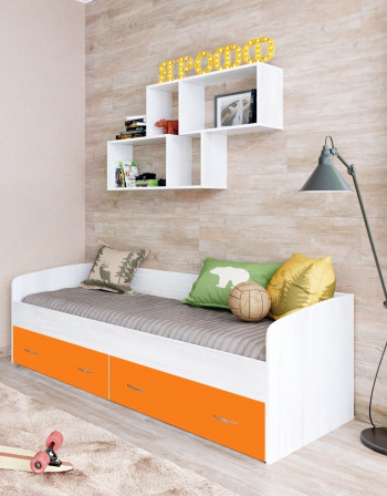 Кровать с выкатными ящиками Винтерберг/Оранжевый в Стрелке - strelka.mebel54.com | фото