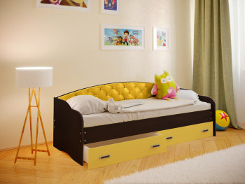 Кровать Софа-7 с мягкой спинкой (800х1900) Венге/Желтый в Стрелке - strelka.mebel54.com | фото