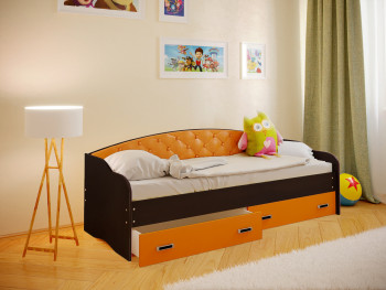 Кровать Софа-7 с мягкой спинкой (800х1900) Венге/Оранжевый в Стрелке - strelka.mebel54.com | фото