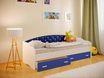 Кровать Софа-7 с мягкой спинкой со стразами (800х1900) Белый/Синий в Стрелке - strelka.mebel54.com | фото