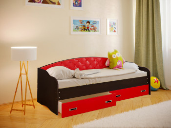 Кровать Софа-8 с мягкой спинкой (900х1900) Венге/Красный в Стрелке - strelka.mebel54.com | фото