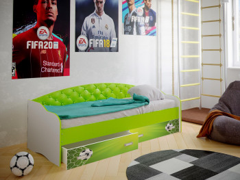Кровать Софа-8 с мягкой спинкой фотопечать Футбол (900х1900) Белый/Лайм в Стрелке - strelka.mebel54.com | фото