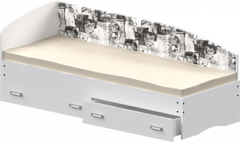 Кровать Софа-9 с мягкой спинкой с рисунком Милана (900х1900) Белый в Стрелке - strelka.mebel54.com | фото
