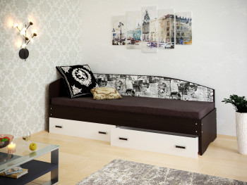 Кровать Софа-9 с мягкой спинкой с рисунком Милана (900х1900) Венге/Белый в Стрелке - strelka.mebel54.com | фото