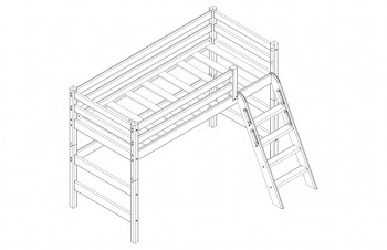 Кровать Соня вариант 6 полувысокая с наклонной лестницей Белый полупрозрачный в Стрелке - strelka.mebel54.com | фото