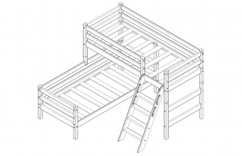 Кровать Соня вариант 8 угловая с наклонной лестницей Белый полупрозрачный в Стрелке - strelka.mebel54.com | фото