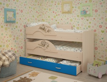 Кровать выкатная Радуга-Сафари детская 1600 Млечный дуб/Голубой в Стрелке - strelka.mebel54.com | фото