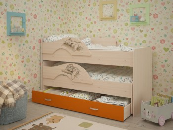 Кровать выкатная Радуга-Сафари детская 1600 Млечный дуб/Оранжевый в Стрелке - strelka.mebel54.com | фото