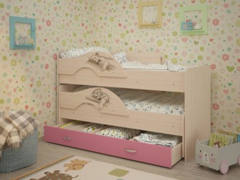 Кровать выкатная Радуга-Сафари детская 1600 Млечный дуб/Розовый в Стрелке - strelka.mebel54.com | фото