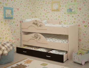 Кровать выкатная Радуга-Сафари детская 1600 Млечный дуб/Венге в Стрелке - strelka.mebel54.com | фото