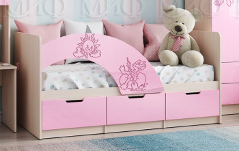 Кровать Юниор-3 ((мульт) розовый металл/дуб беленый) в Стрелке - strelka.mebel54.com | фото