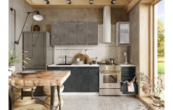Кухонный гарнитур Нувель 1800мм белый/бетон коричневый/бетон черный в Стрелке - strelka.mebel54.com | фото