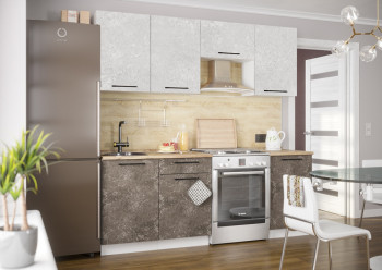 Кухонный гарнитур Нувель 2100мм белый/бетон коричневый в Стрелке - strelka.mebel54.com | фото