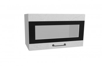 Лофт ПГСФ 600 шкаф верхний горизонтальный со стеклом и фотопечатью (Штукатурка белая/корпус Серый) в Стрелке - strelka.mebel54.com | фото