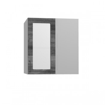 Лофт ПУС 650 шкаф верхний угловой со стеклом (Дуб бурый/корпус Серый) в Стрелке - strelka.mebel54.com | фото