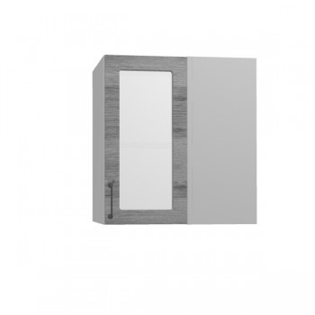 Лофт ПУС 650 шкаф верхний угловой со стеклом (Дуб цикорий/корпус Серый) в Стрелке - strelka.mebel54.com | фото