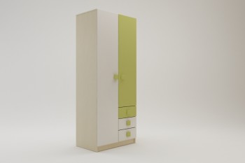 Шкаф 2-х створчатый с ящиками Эппл (Зеленый/Белый/корпус Клен) в Стрелке - strelka.mebel54.com | фото