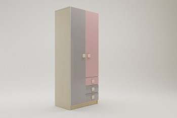 Шкаф 2-х створчатый с ящиками Грэйси (Розовый/Серый/корпус Клен) в Стрелке - strelka.mebel54.com | фото