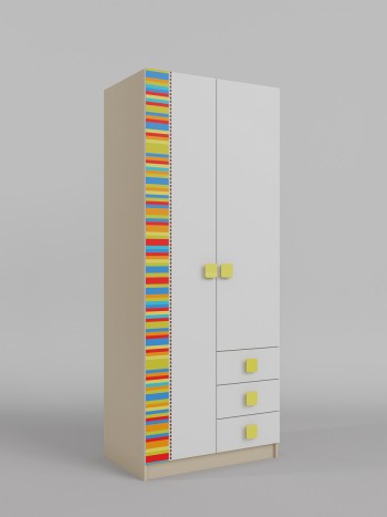 Шкаф 2-х створчатый с ящиками Клаксон без машинок (Белый/корпус Клен) в Стрелке - strelka.mebel54.com | фото