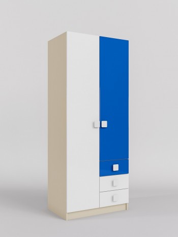 Шкаф 2-х створчатый с ящиками Скай люкс (Синий/Белый/корпус Клен) в Стрелке - strelka.mebel54.com | фото