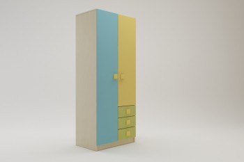 Шкаф 2-х створчатый с ящиками Смайли (Желтый/Голубой/Зеленый/корпус Клен) в Стрелке - strelka.mebel54.com | фото