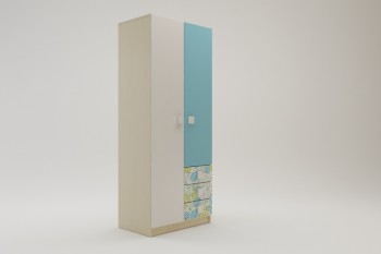 Шкаф 2-х створчатый с ящиками Твит (Белый/Зеленый/корпус Клен) в Стрелке - strelka.mebel54.com | фото