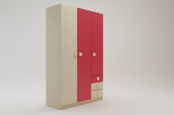 Шкаф 3-х створчатый с ящиками Бэрри (Бежевый/Красный/корпус Клен) в Стрелке - strelka.mebel54.com | фото