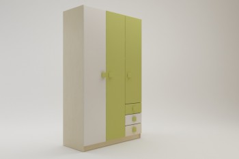 Шкаф 3-х створчатый с ящиками Эппл (Зеленый/Белый/корпус Клен) в Стрелке - strelka.mebel54.com | фото