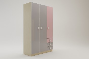 Шкаф 3-х створчатый с ящиками Грэйси (Розовый/Серый/корпус Клен) в Стрелке - strelka.mebel54.com | фото