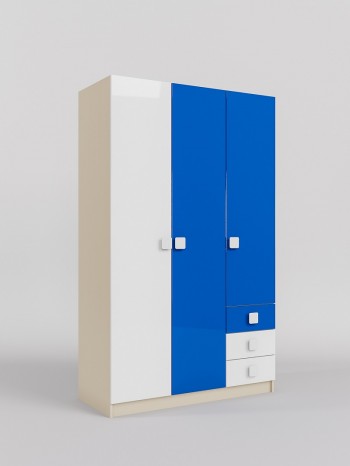 Шкаф 3-х створчатый с ящиками Скай люкс (Синий/Белый/корпус Клен) в Стрелке - strelka.mebel54.com | фото